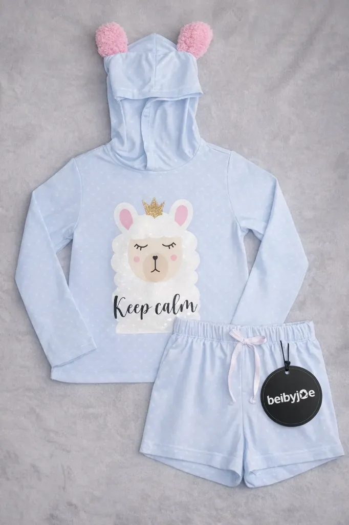 Pijama para Niñas Keep Calm Con Capucha y Orejitas Cómoda y Ligera M7132 (4)