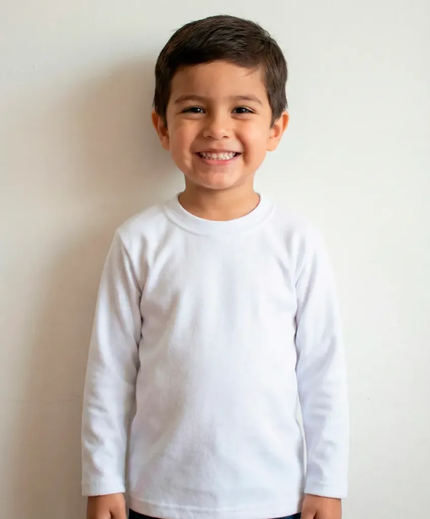 Playera Blanca Algodón Afelpado Niño Juvenil Manga Larga M5505